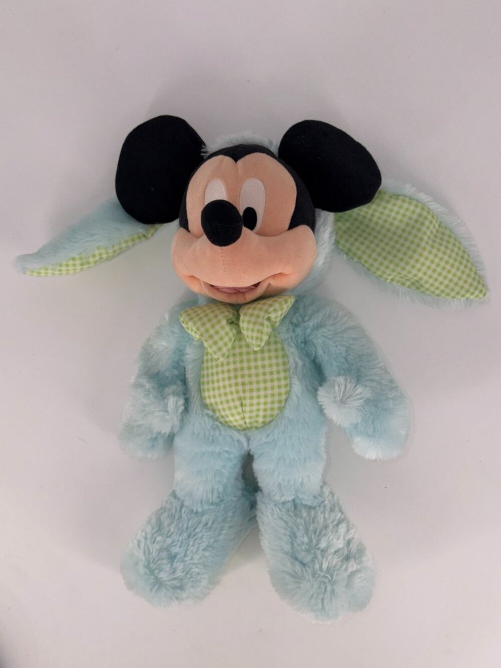 Disney Store Mickey Mouse Easter Bunny Plush Blue Green Gingham 12.5"